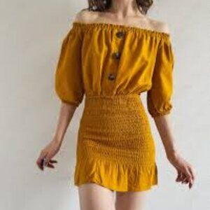 Zara Mustard Off-Shoulder Mini Dress